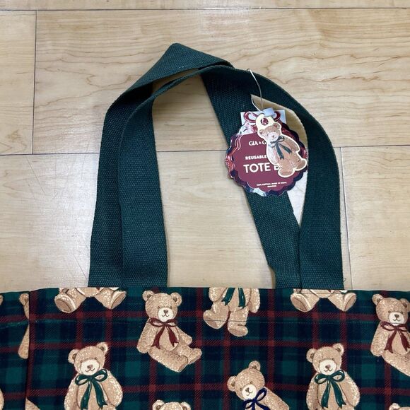 VIRAL Tartan Plaid Teddy Bear Cotton Canvas Tote Reusable Shopping Bag Handbag - Picture 10 of 12